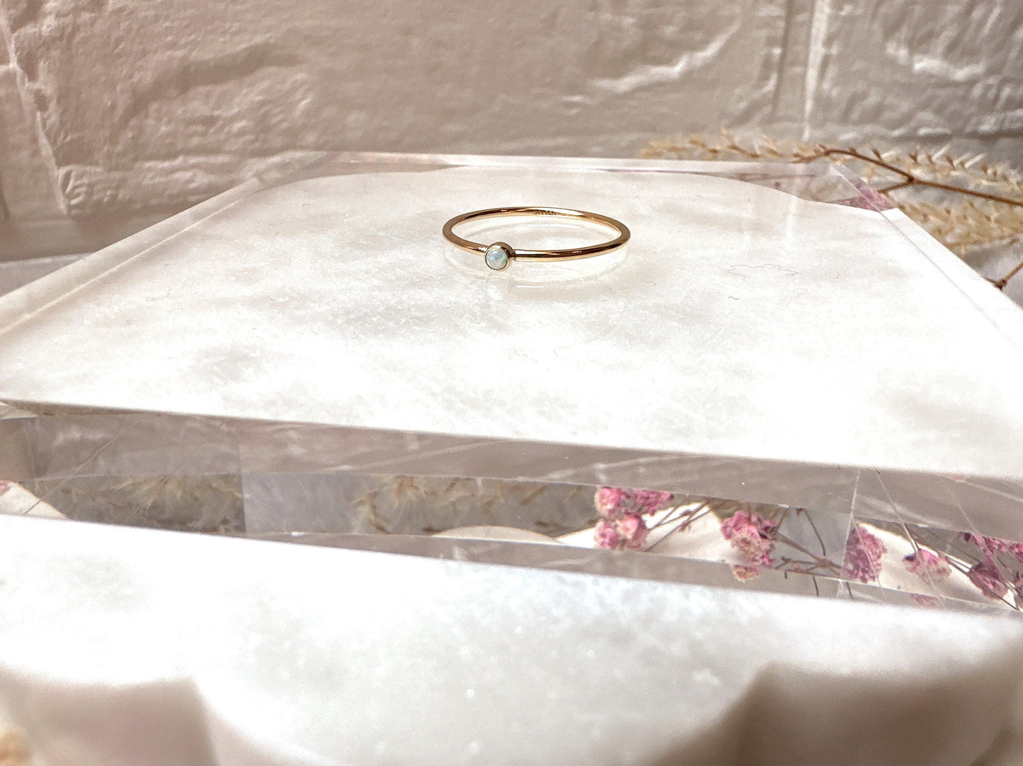 Tiny Rainbow Bello Opal Gold Stacking Ring