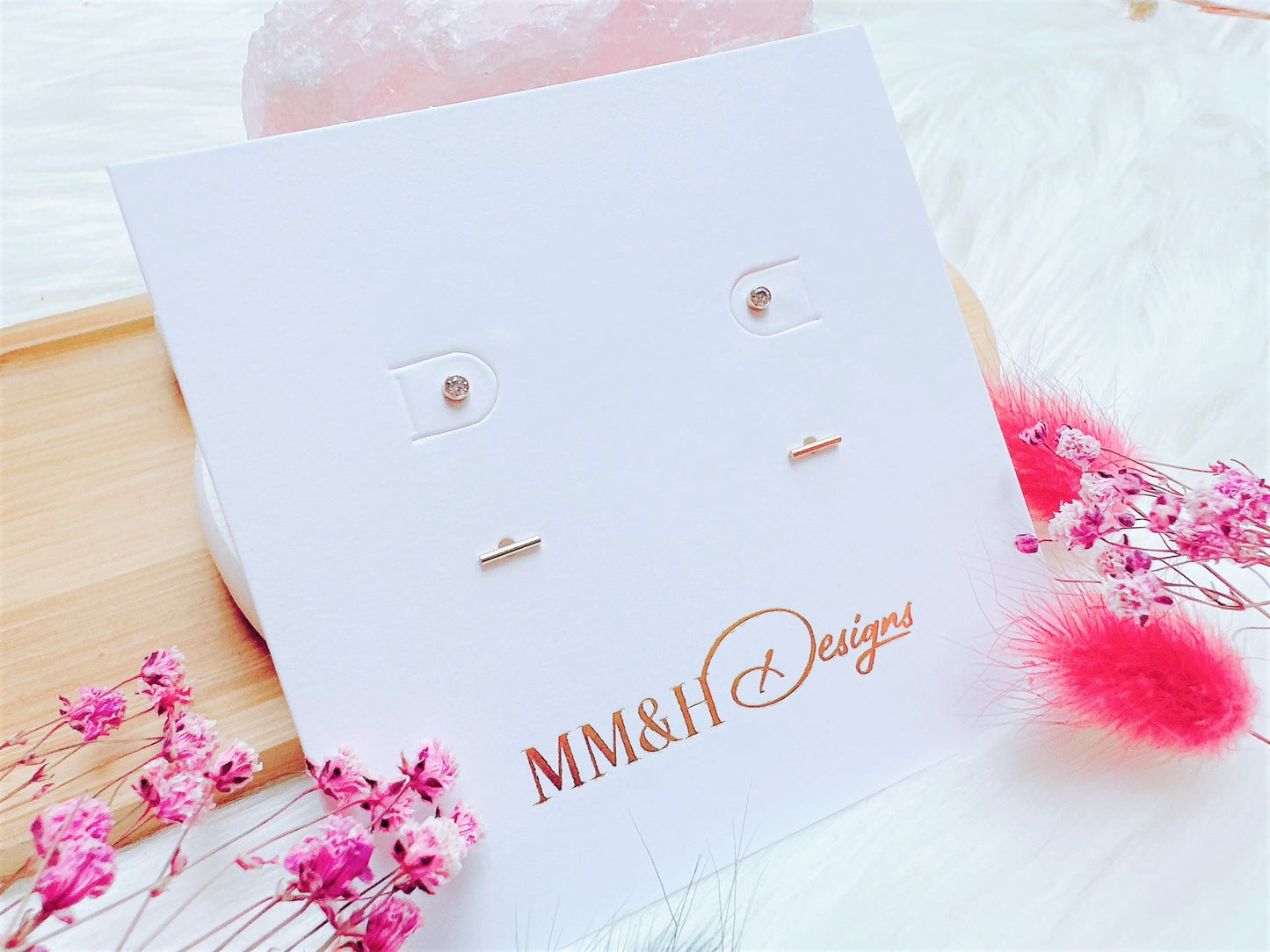 Tiny Stud Earrings Set: Cubic Zirconia & Bar