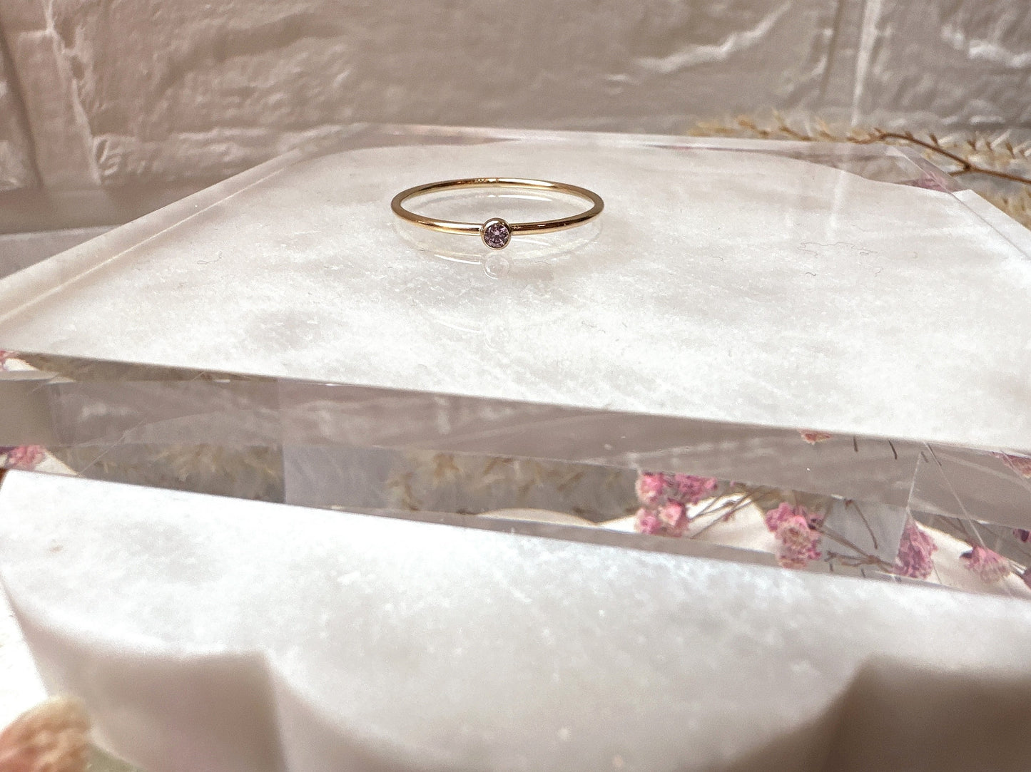 Tiny Tourmaline Pink Cubic Zirconia Stacking Ring