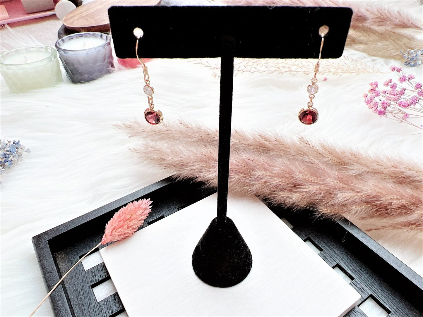 Garnet and Cubic Zirconia Earrings