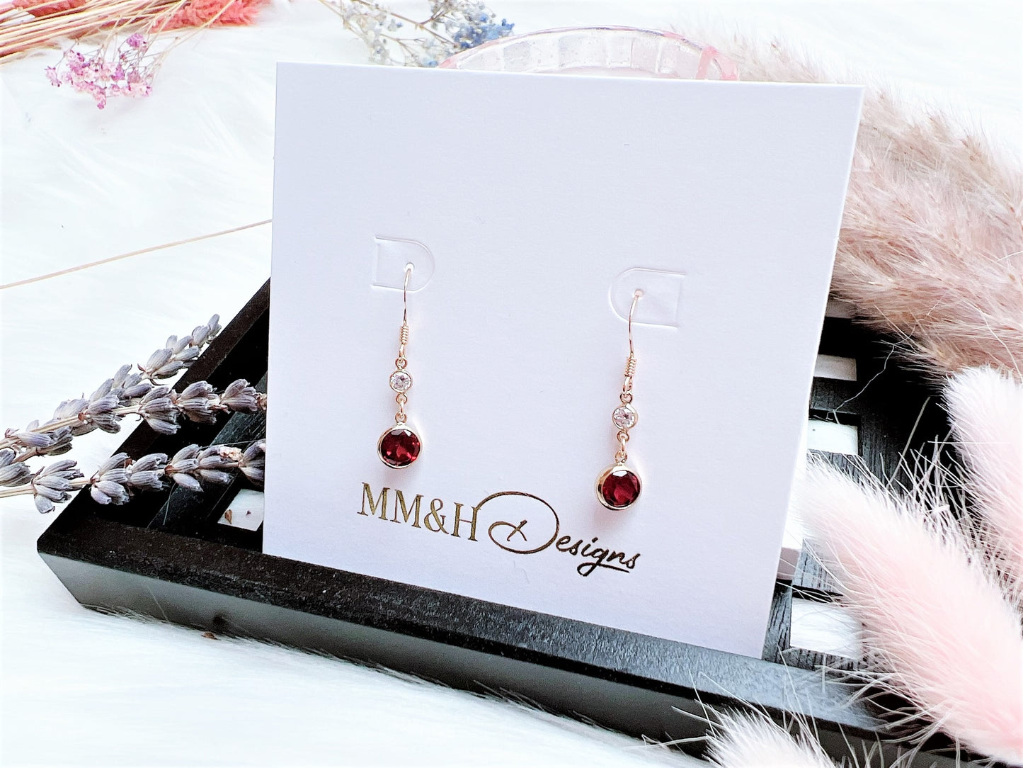 Garnet and Cubic Zirconia Earrings