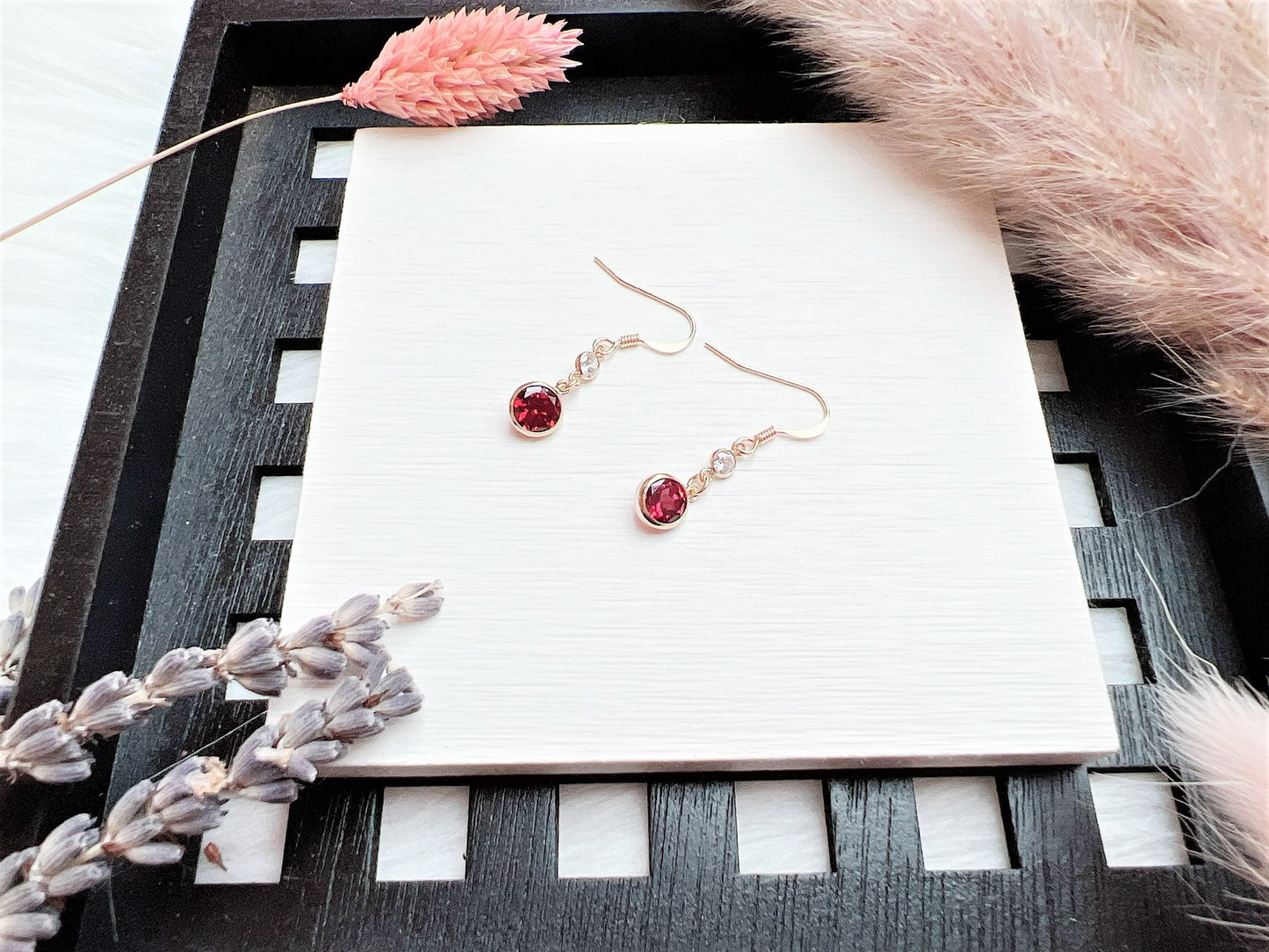 Garnet and Cubic Zirconia Earrings