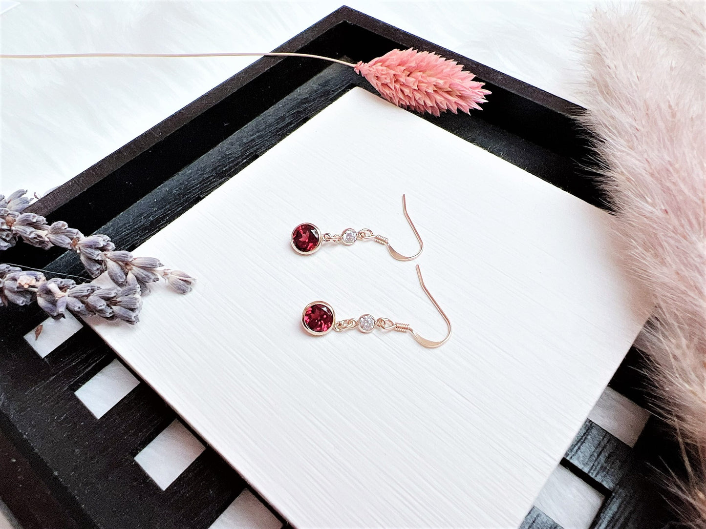 Garnet and Cubic Zirconia Earrings