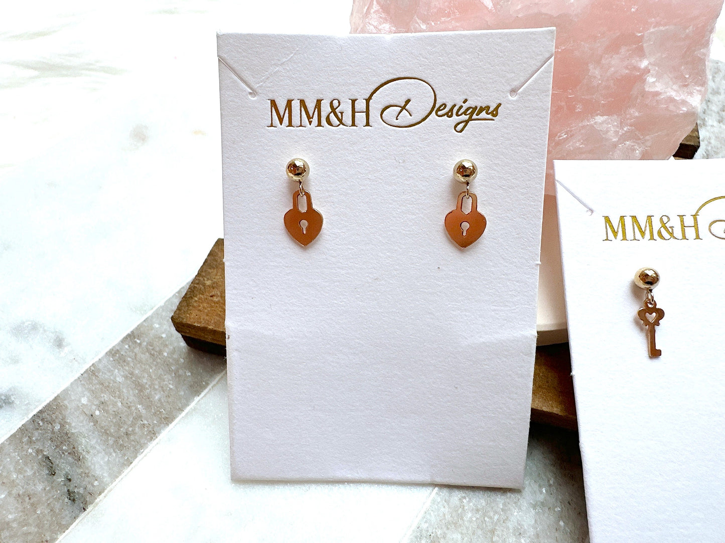 Dainty Gold Stud Earrings with Key or Lock Charms