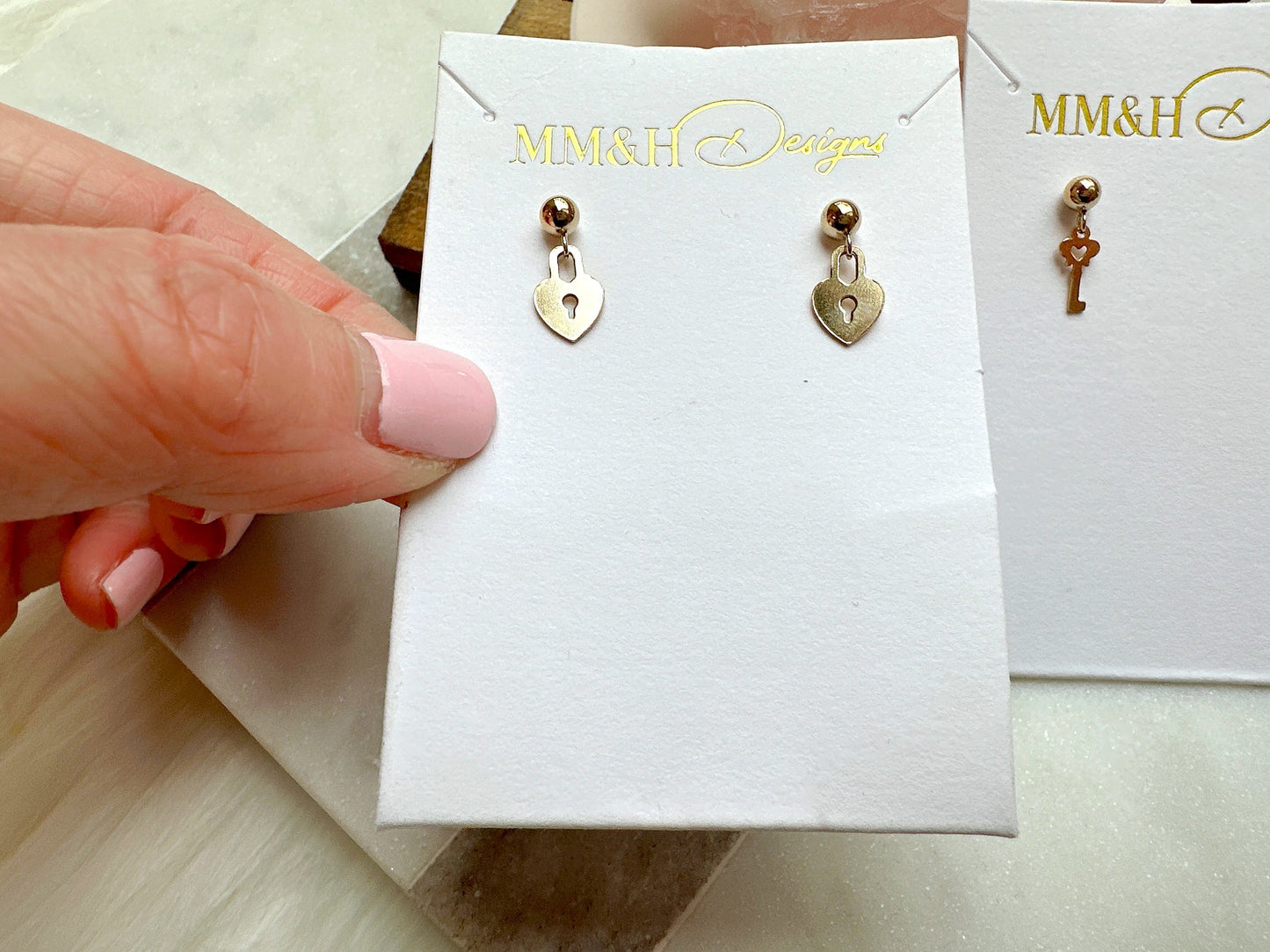 Dainty Gold Stud Earrings with Key or Lock Charms