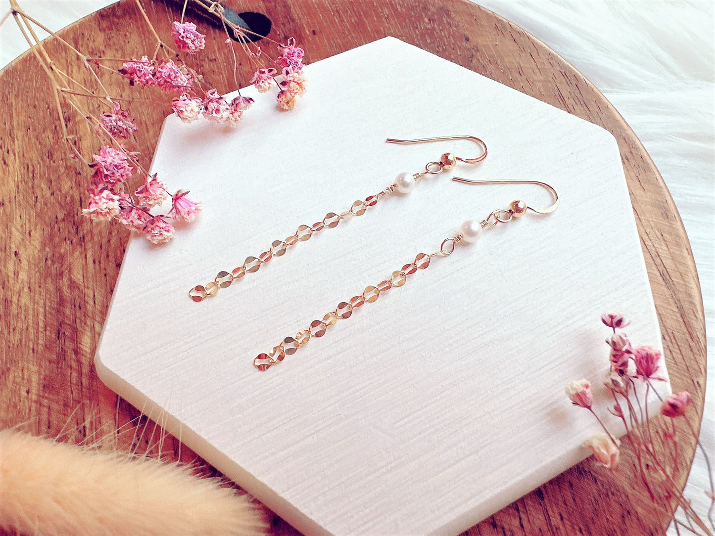 Mini Freshwater Pearl and Chain Earrings