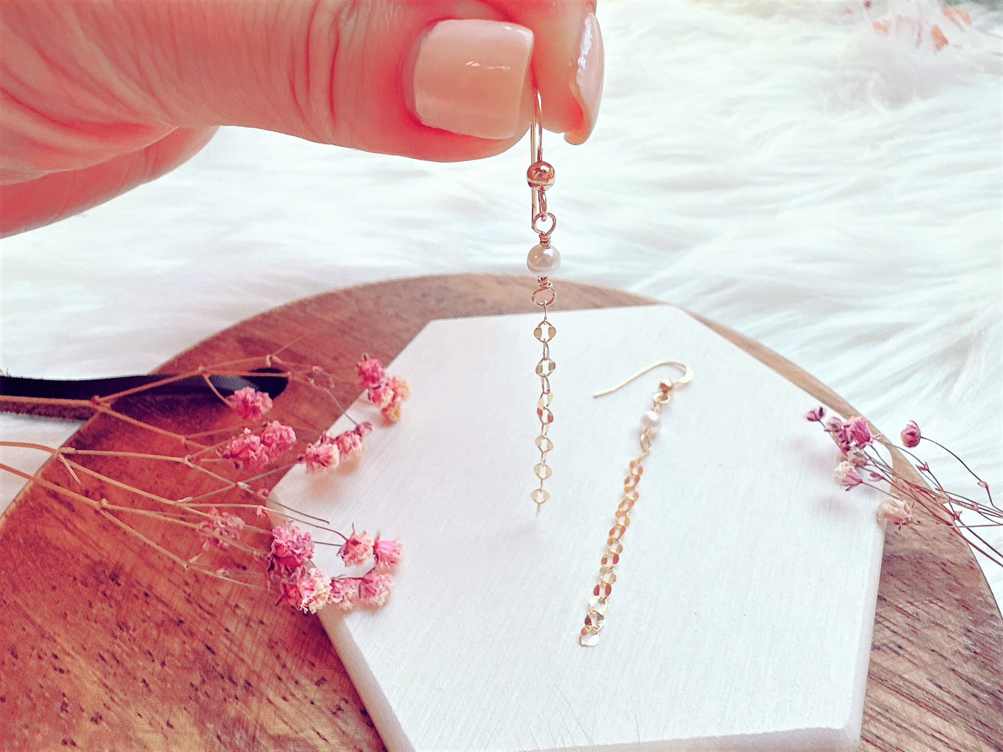 Mini Freshwater Pearl and Chain Earrings