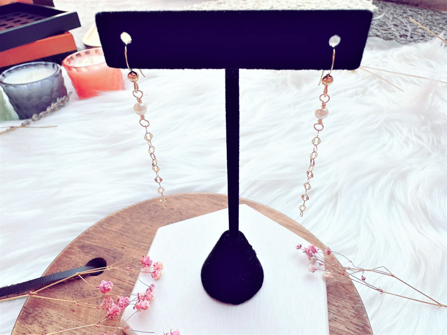 Mini Freshwater Pearl and Chain Earrings