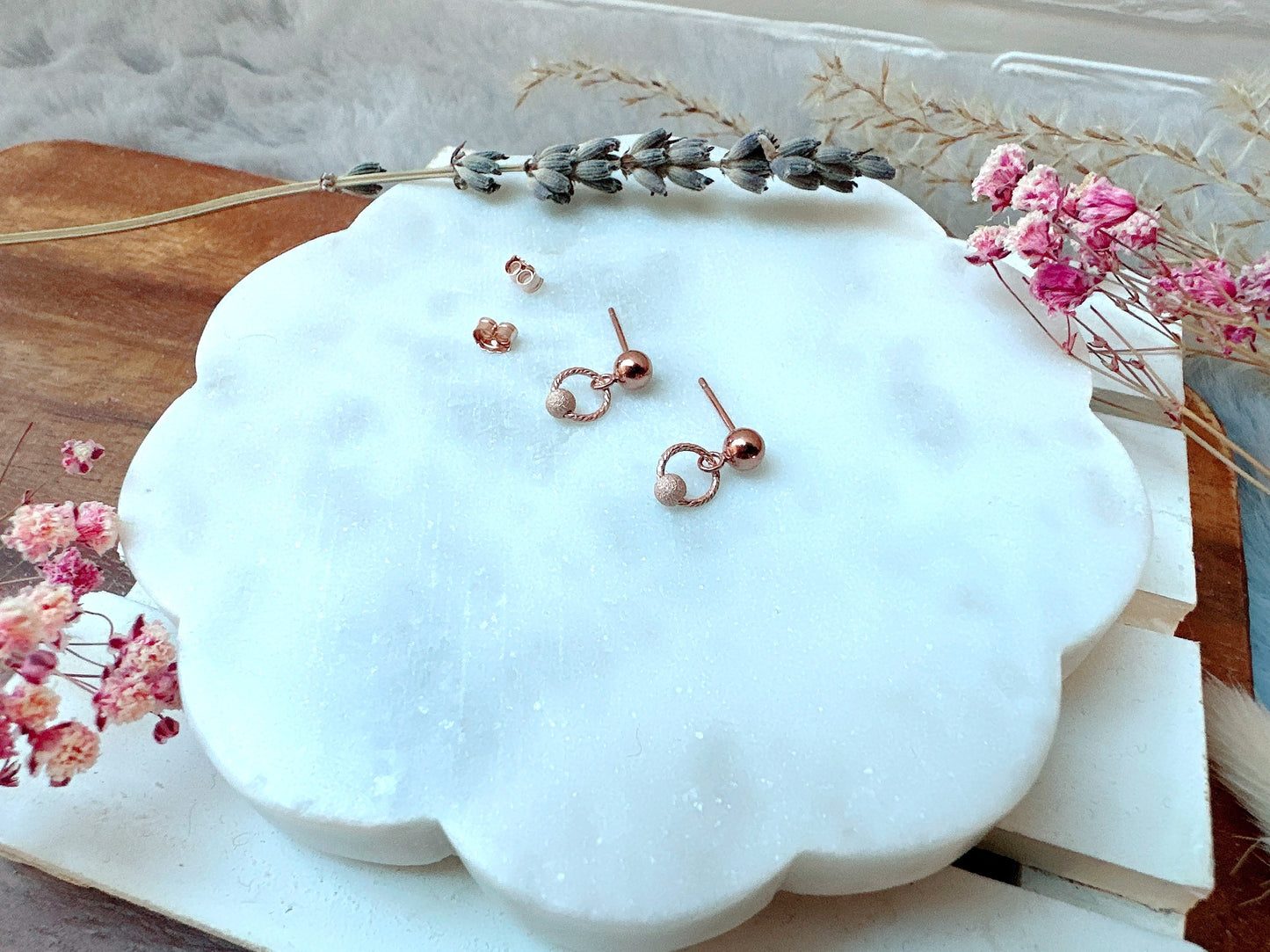 Elegant Rose Gold Stud Earrings with Stardust Bead