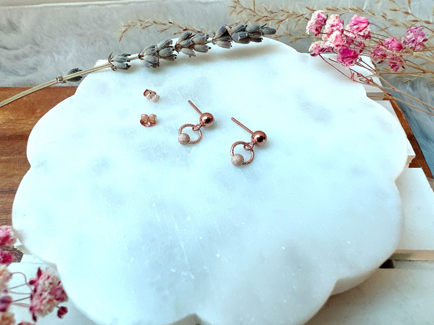 Elegant Rose Gold Stud Earrings with Stardust Bead