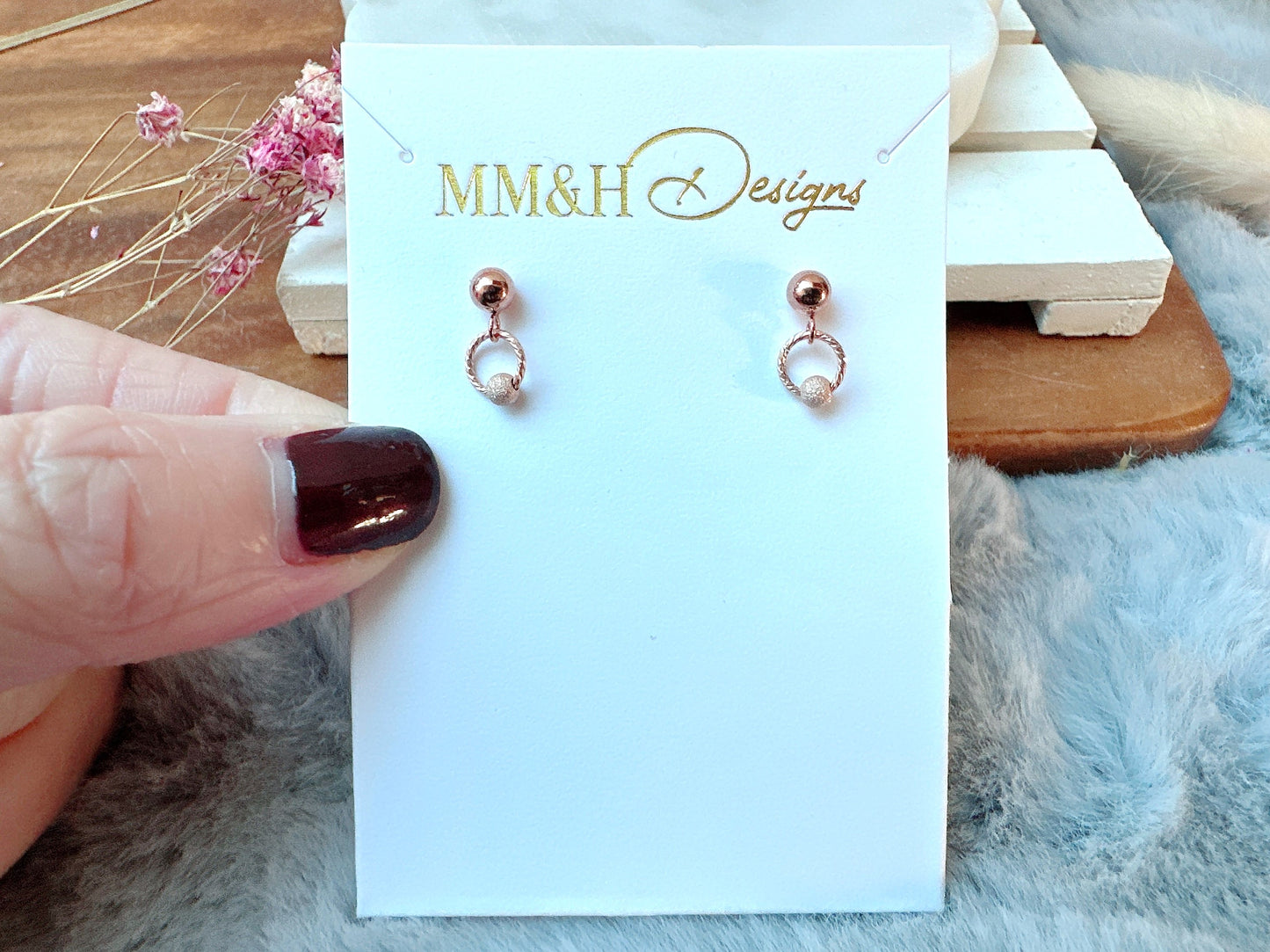 Elegant Rose Gold Stud Earrings with Stardust Bead