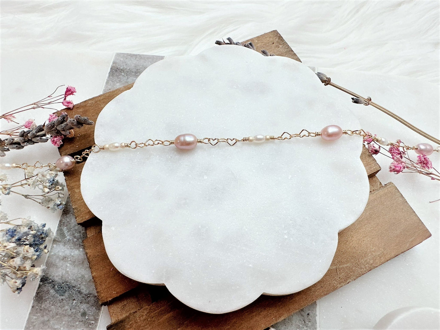 Muave Pink and White Freshwater Pearl Necklace