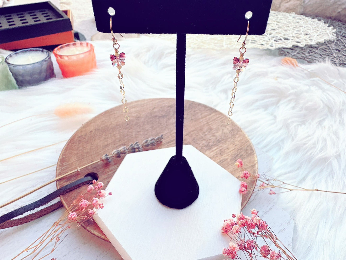 Crystal Butterfly Gold Chain Earrings