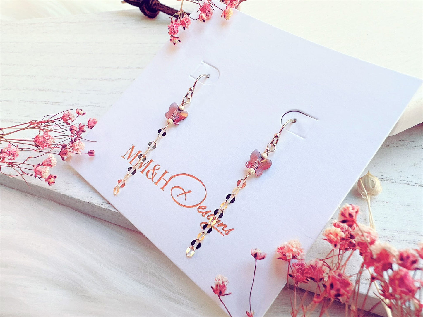 Crystal Butterfly Gold Chain Earrings