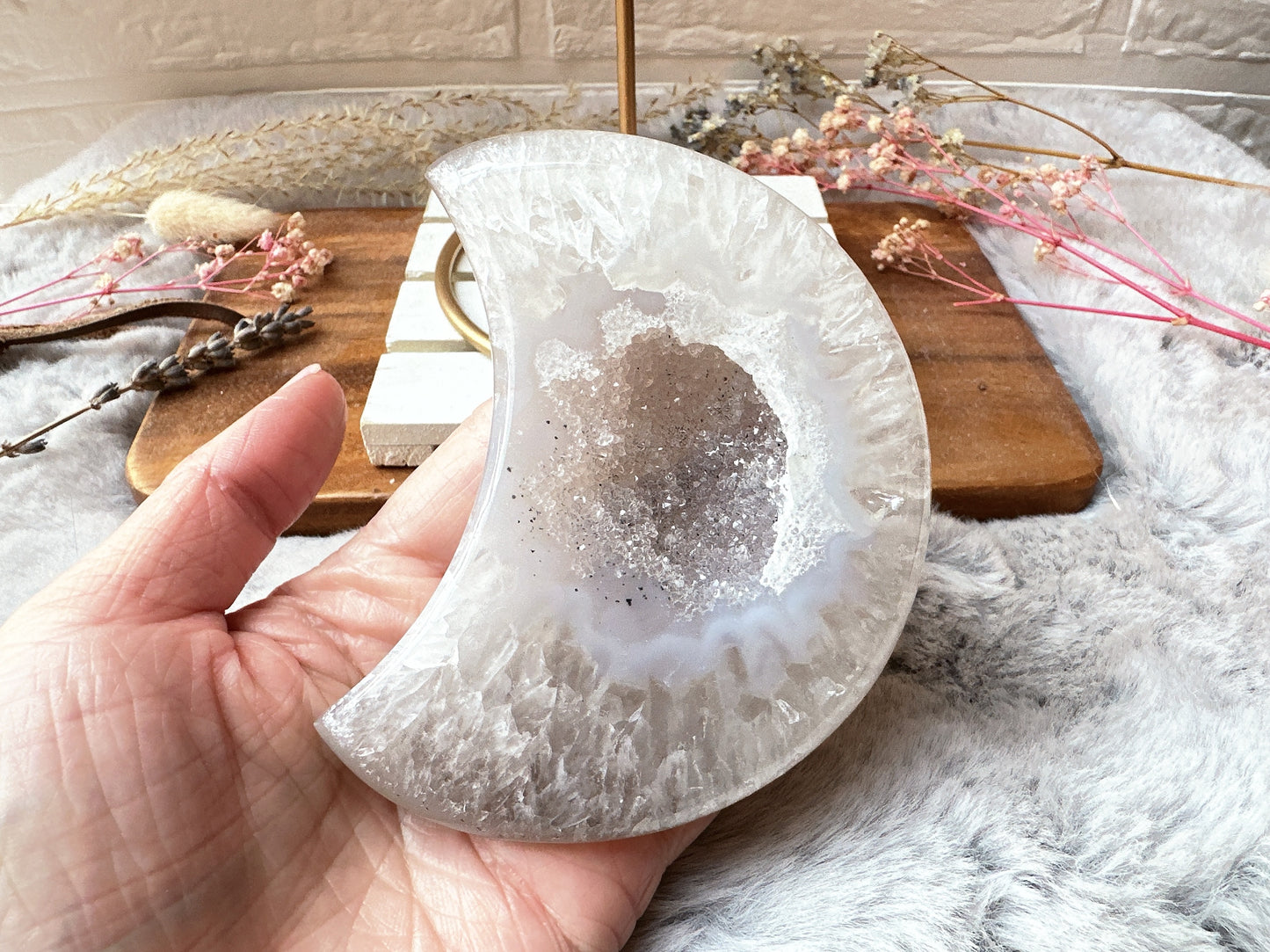 Agate Moon with Druzy