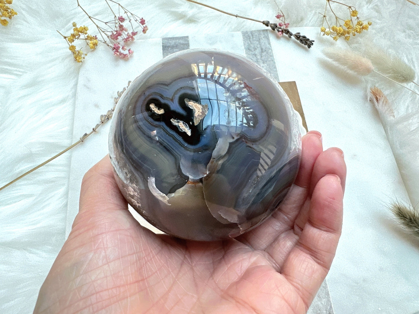 Agate Sphere with Druzy