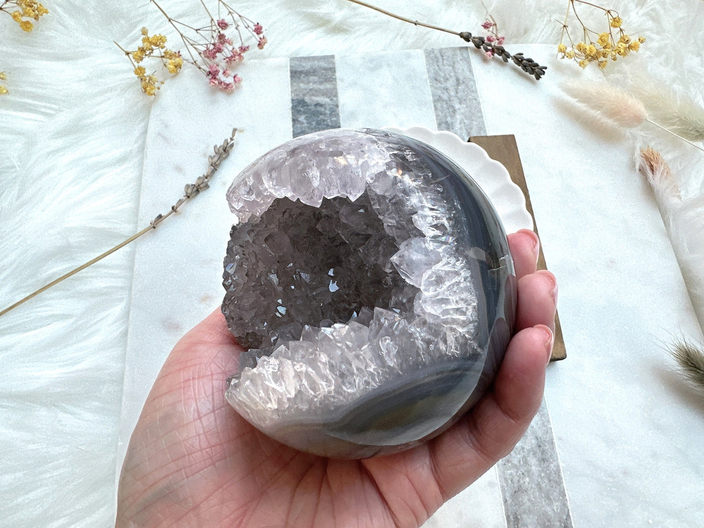 Agate Sphere with Druzy