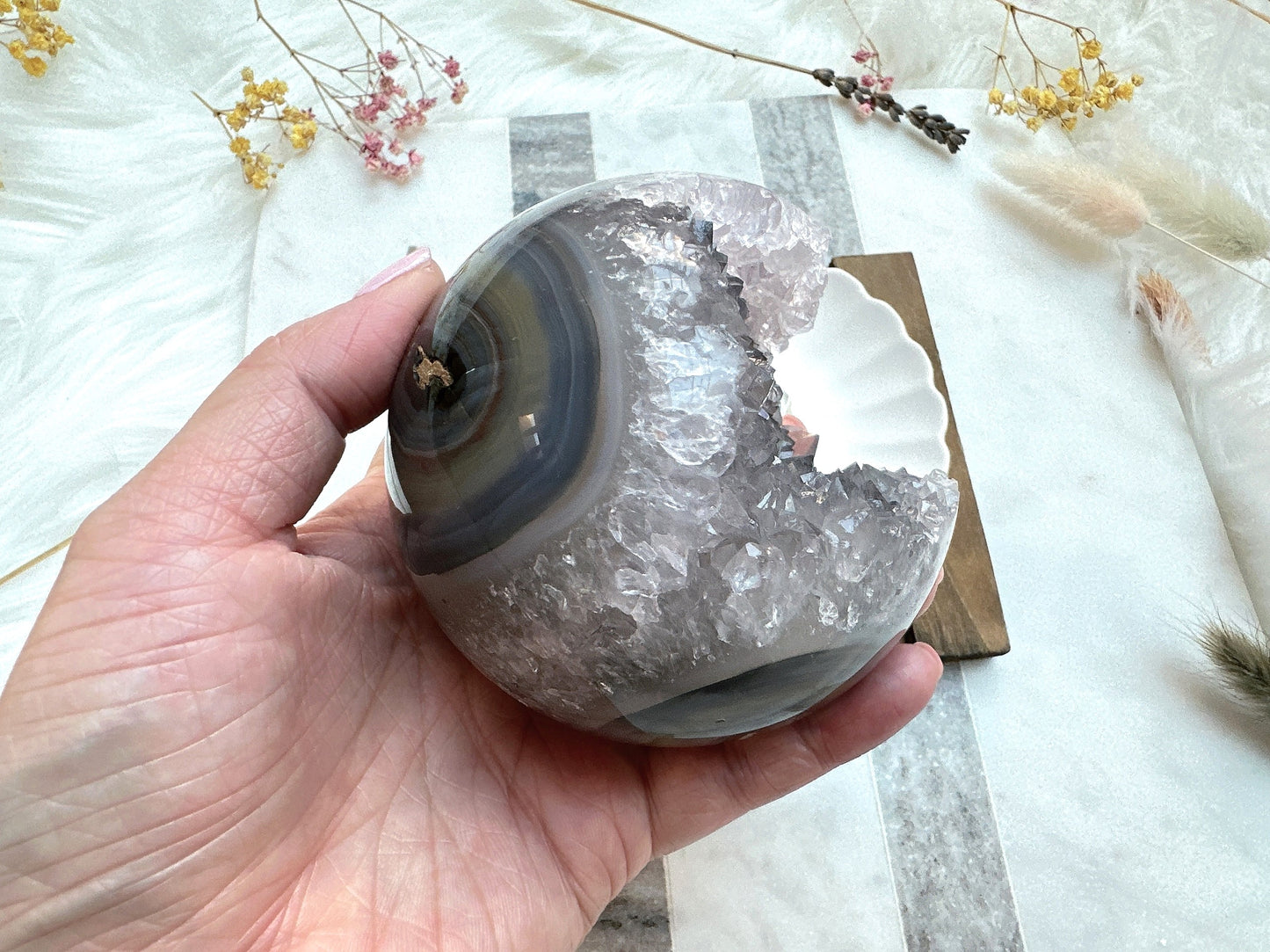 Agate Sphere with Druzy