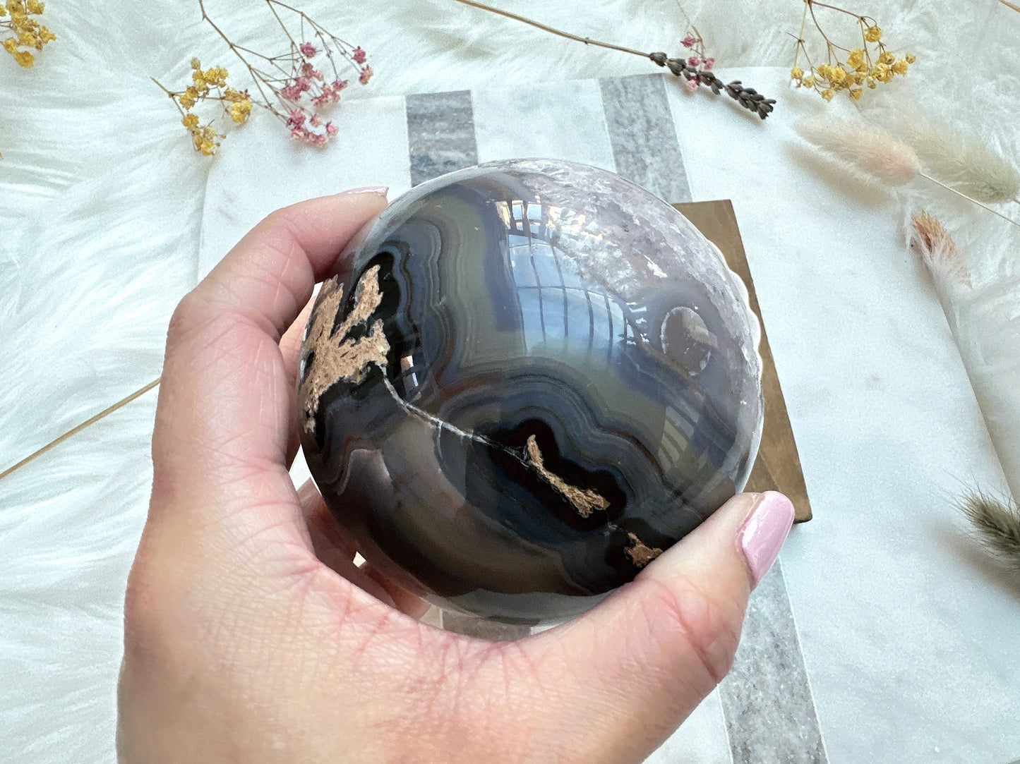 Agate Sphere with Druzy
