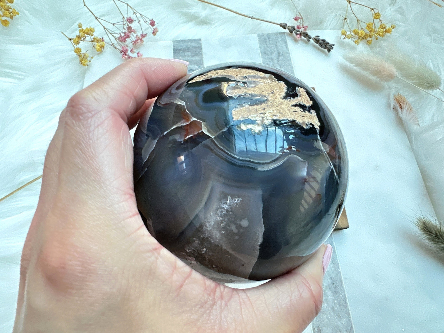 Agate Sphere with Druzy