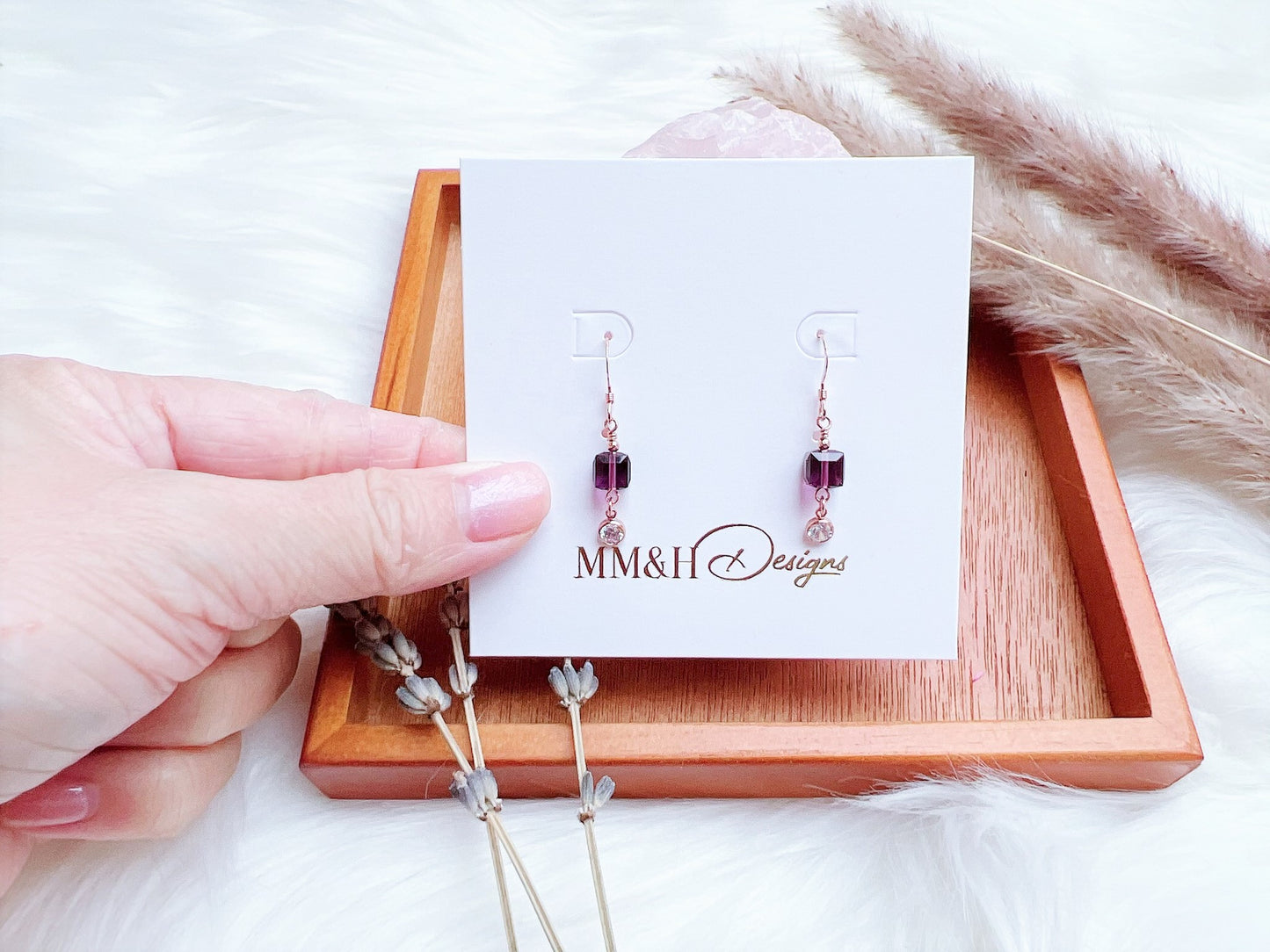 Crystal Cube with Cubic Zirconia Earrings (Rose Gold)