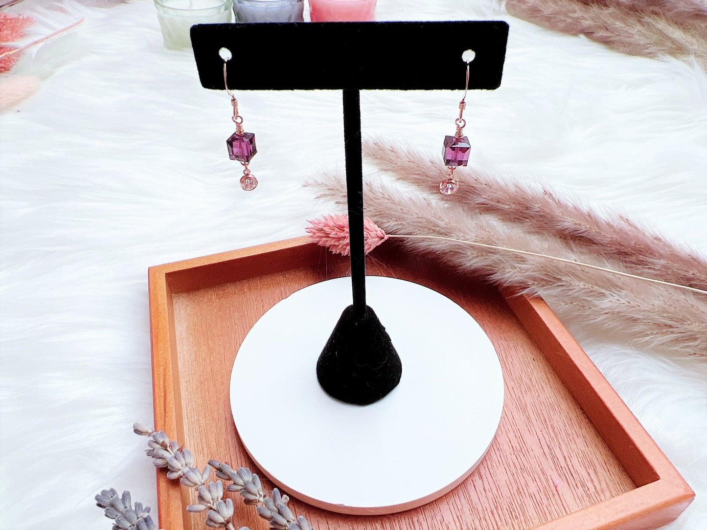 Crystal Cube with Cubic Zirconia Earrings (Rose Gold)