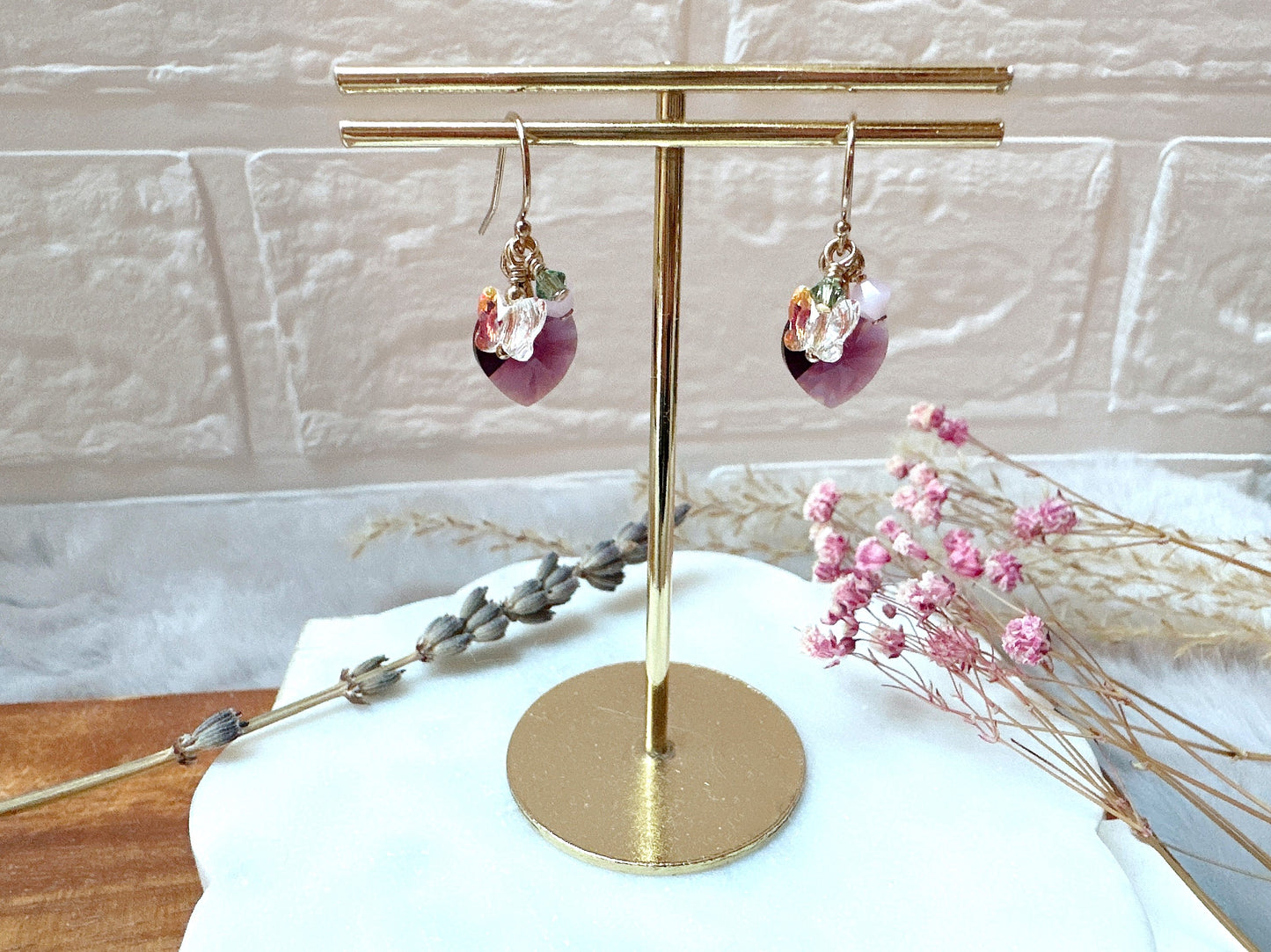 Amethyst Heart Crystal Cluster Earrings