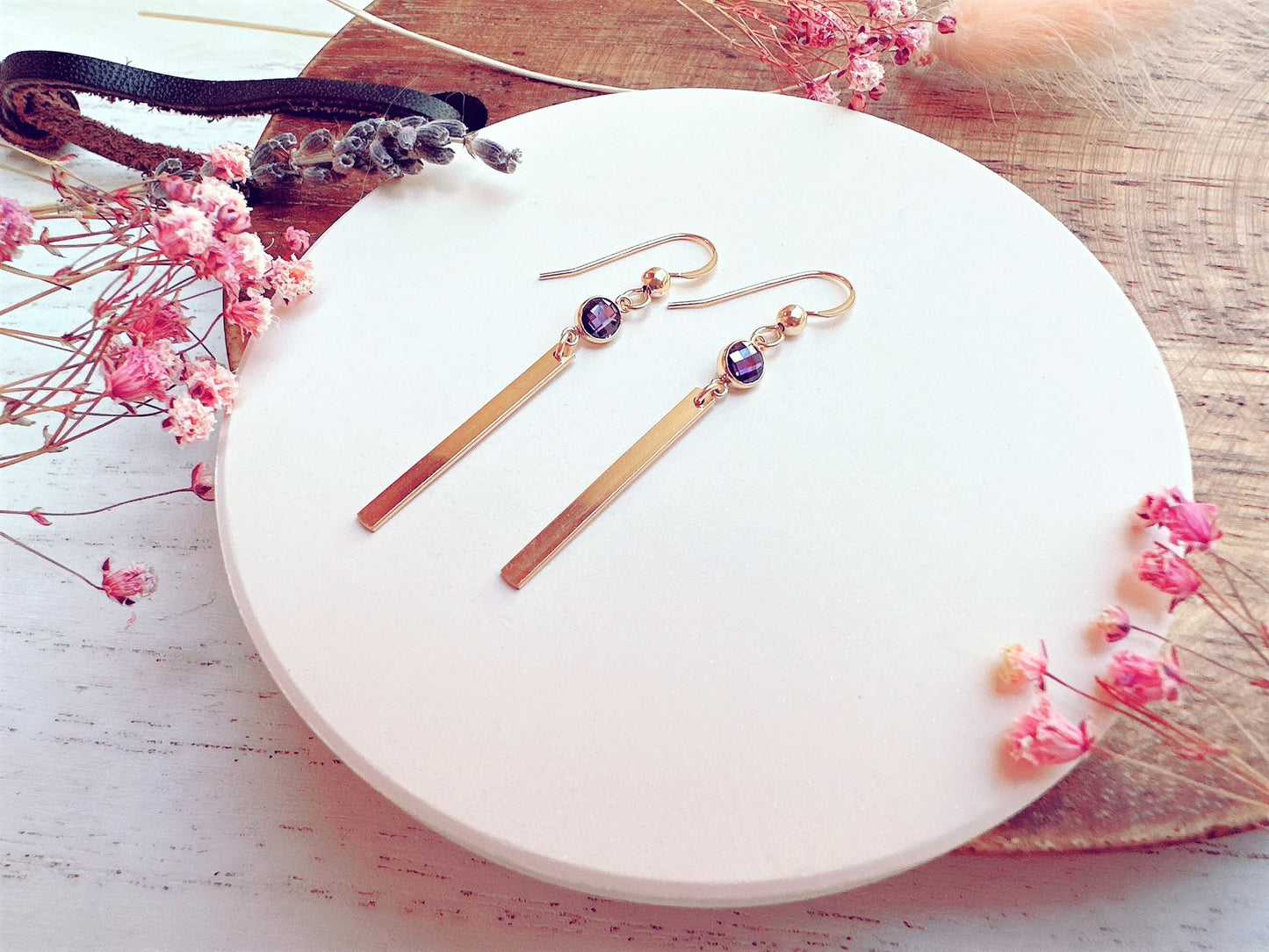 Gold Bar Earrings With Cubic Zirconia