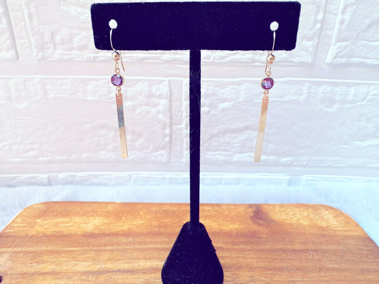 Gold Bar Earrings With Cubic Zirconia