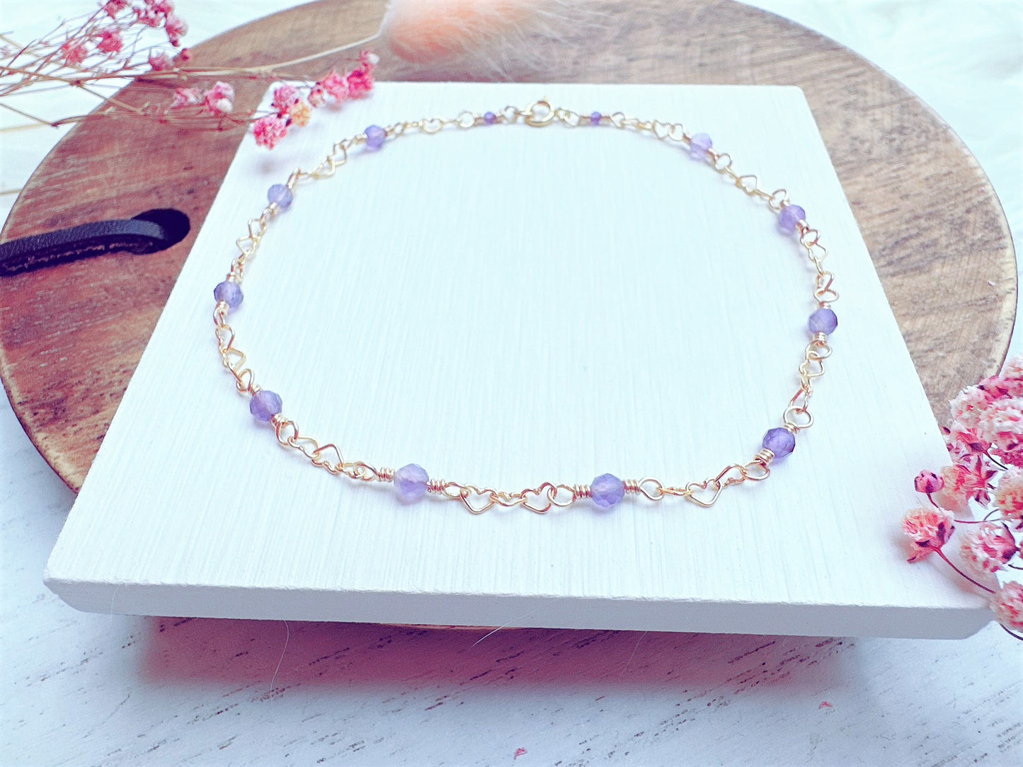 Mini Amethyst Heart Chain Anklet