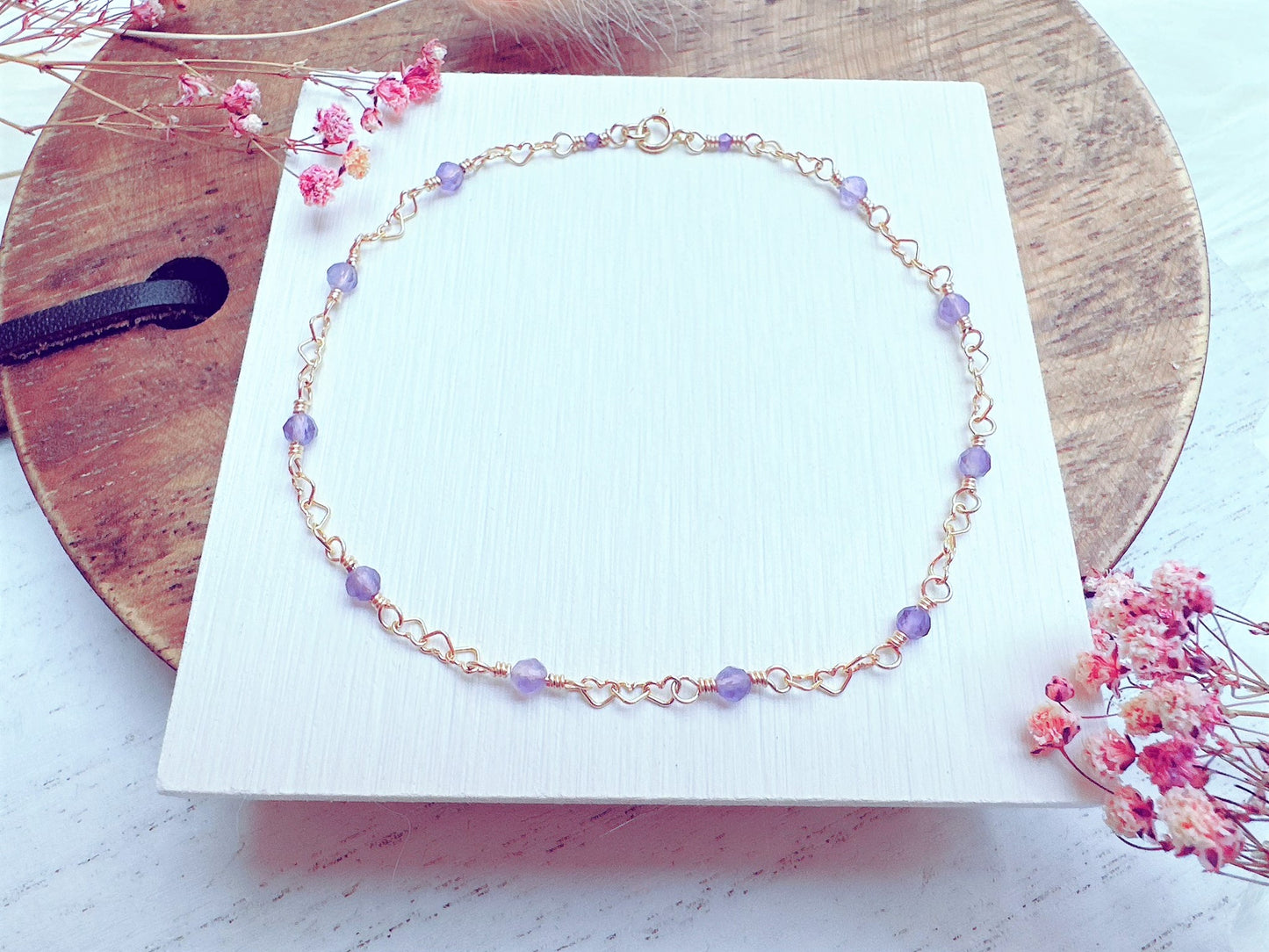 Mini Amethyst Heart Chain Anklet