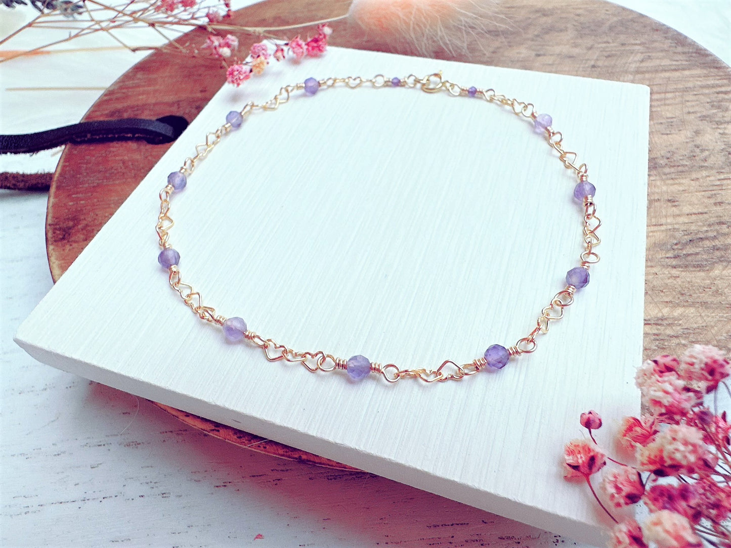 Mini Amethyst Heart Chain Anklet
