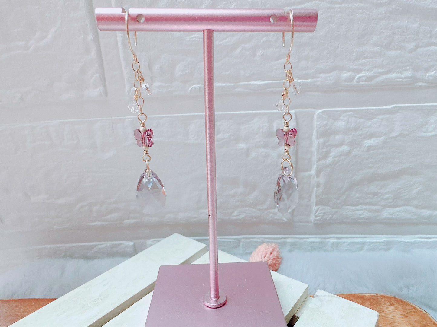 Crystal Butterfly Long Dangle Earrings