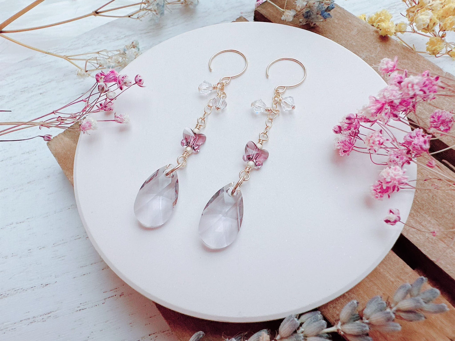 Crystal Butterfly Long Dangle Earrings