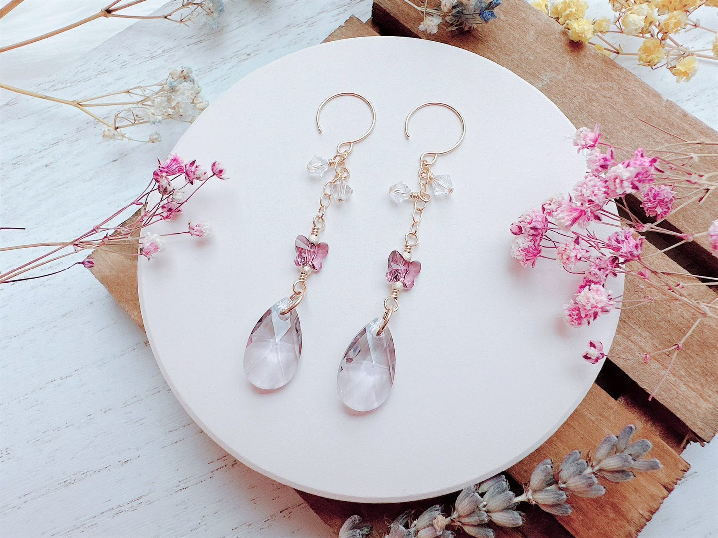 Crystal Butterfly Long Dangle Earrings