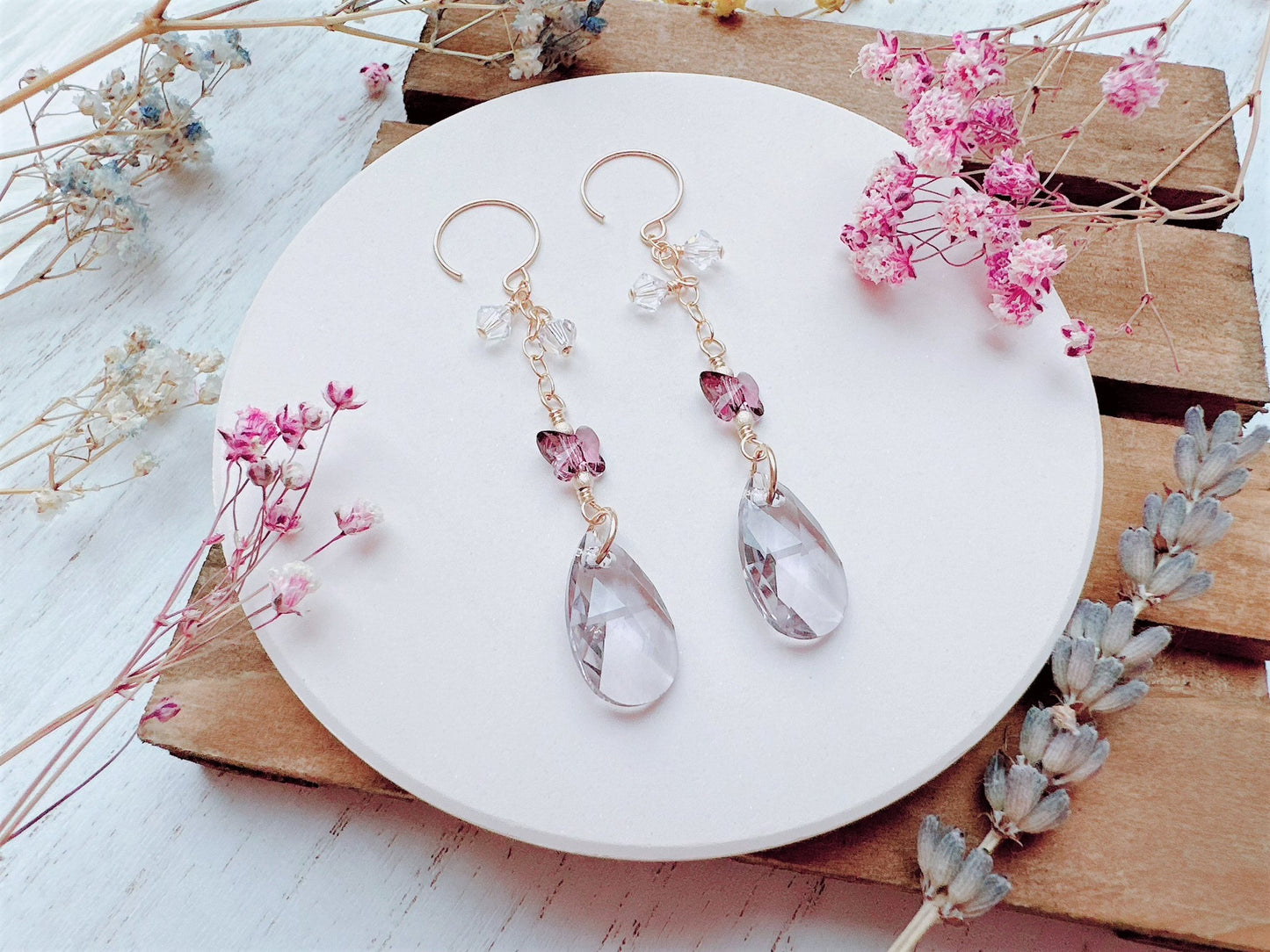 Crystal Butterfly Long Dangle Earrings