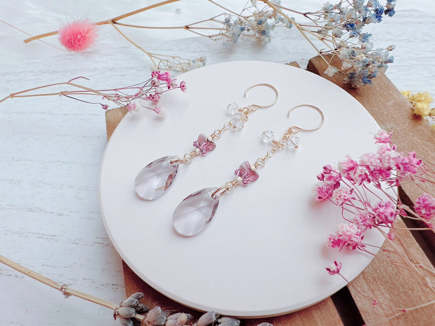 Crystal Butterfly Long Dangle Earrings