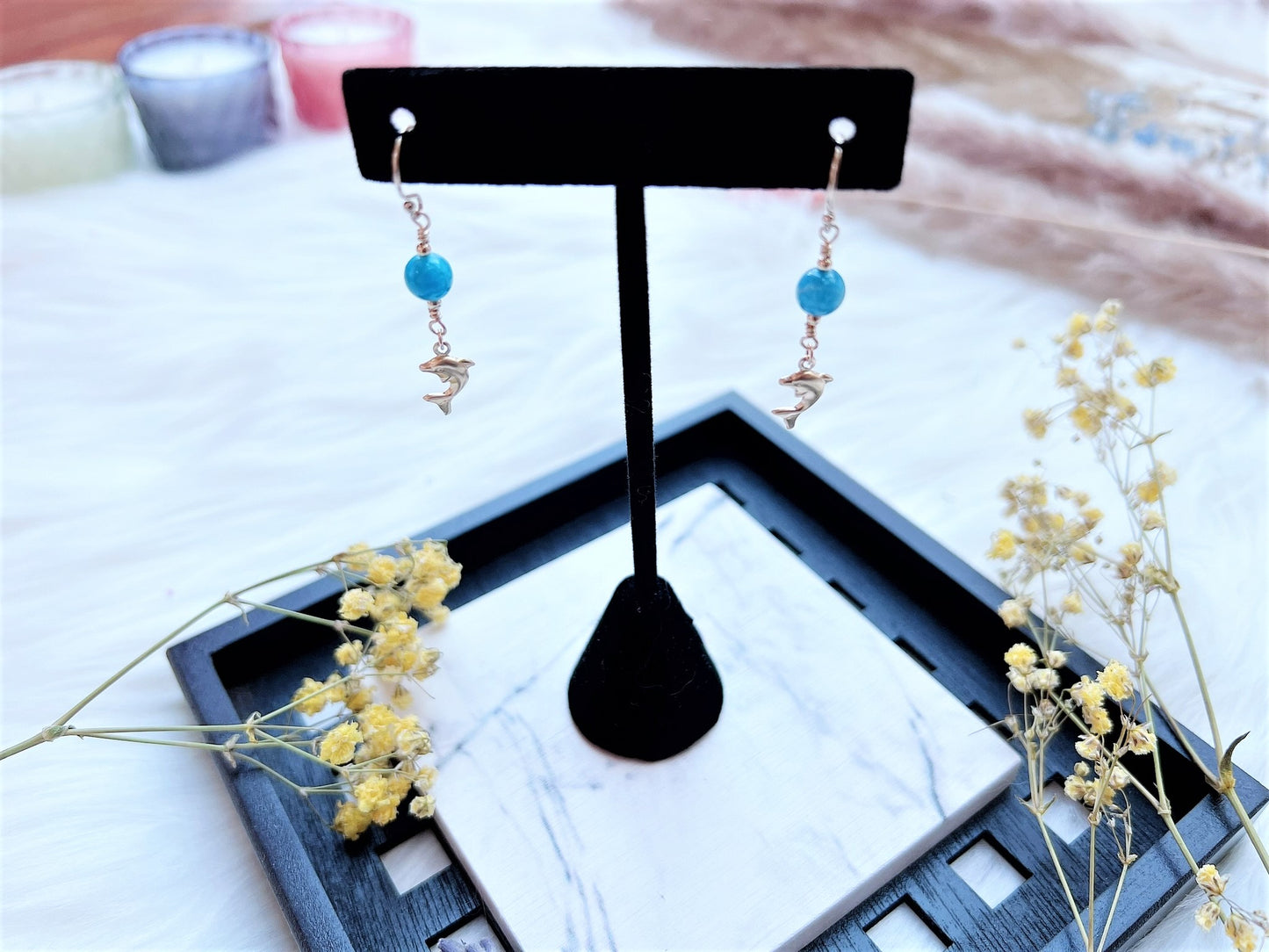 Apatite with Dolphin Charm Earrings
