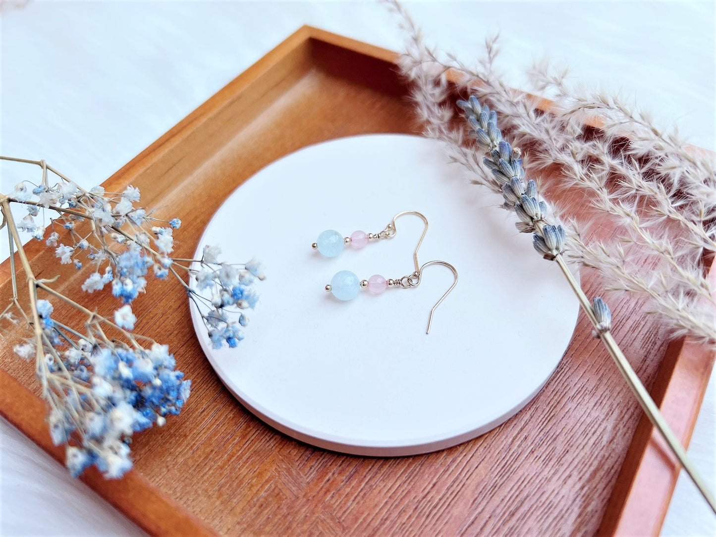 Aquamarine and Rose Quartz Earrings