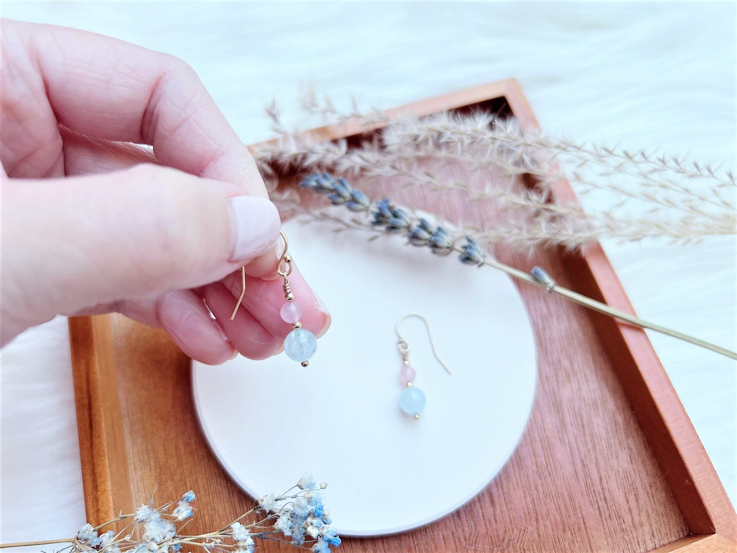 Aquamarine and Rose Quartz Earrings