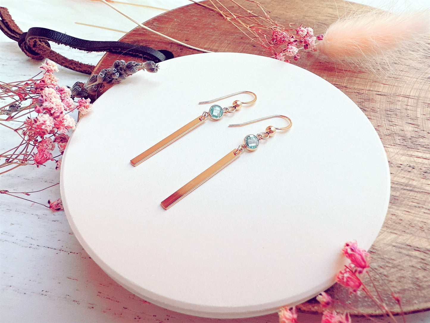 Gold Bar Earrings With Cubic Zirconia
