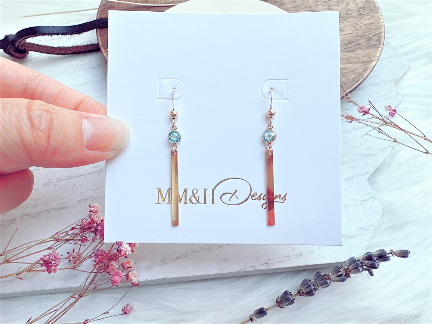 Gold Bar Earrings With Cubic Zirconia