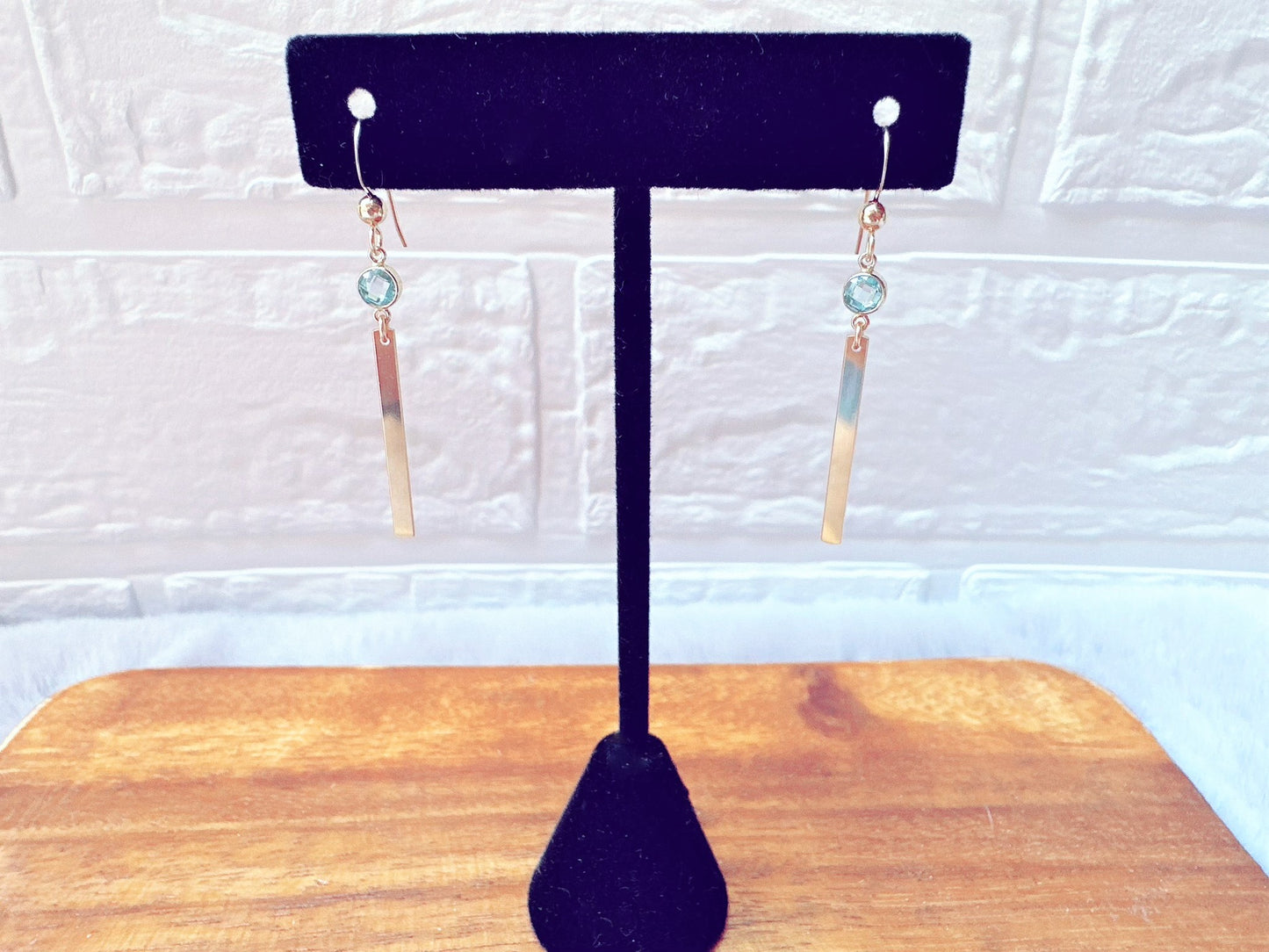 Gold Bar Earrings With Cubic Zirconia