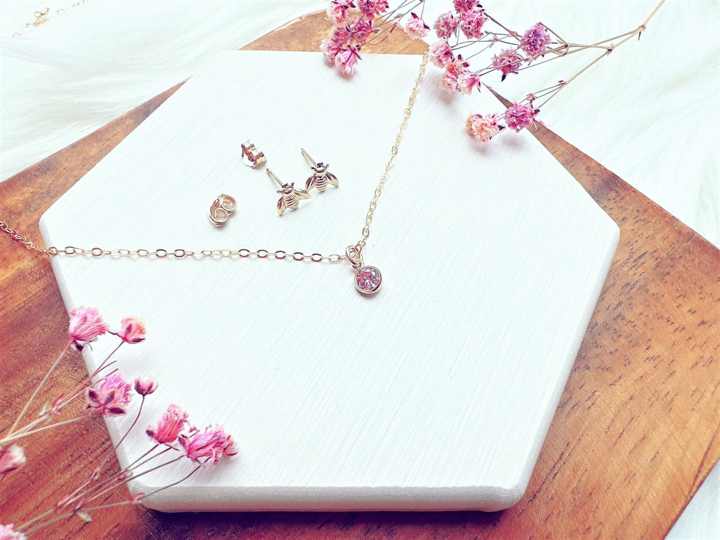 Mini Bee Earrings and Necklace Set