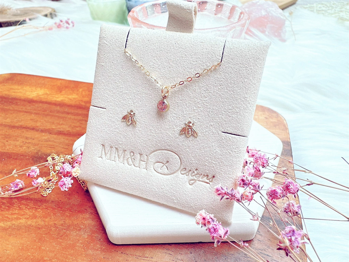 Mini Bee Earrings and Necklace Set