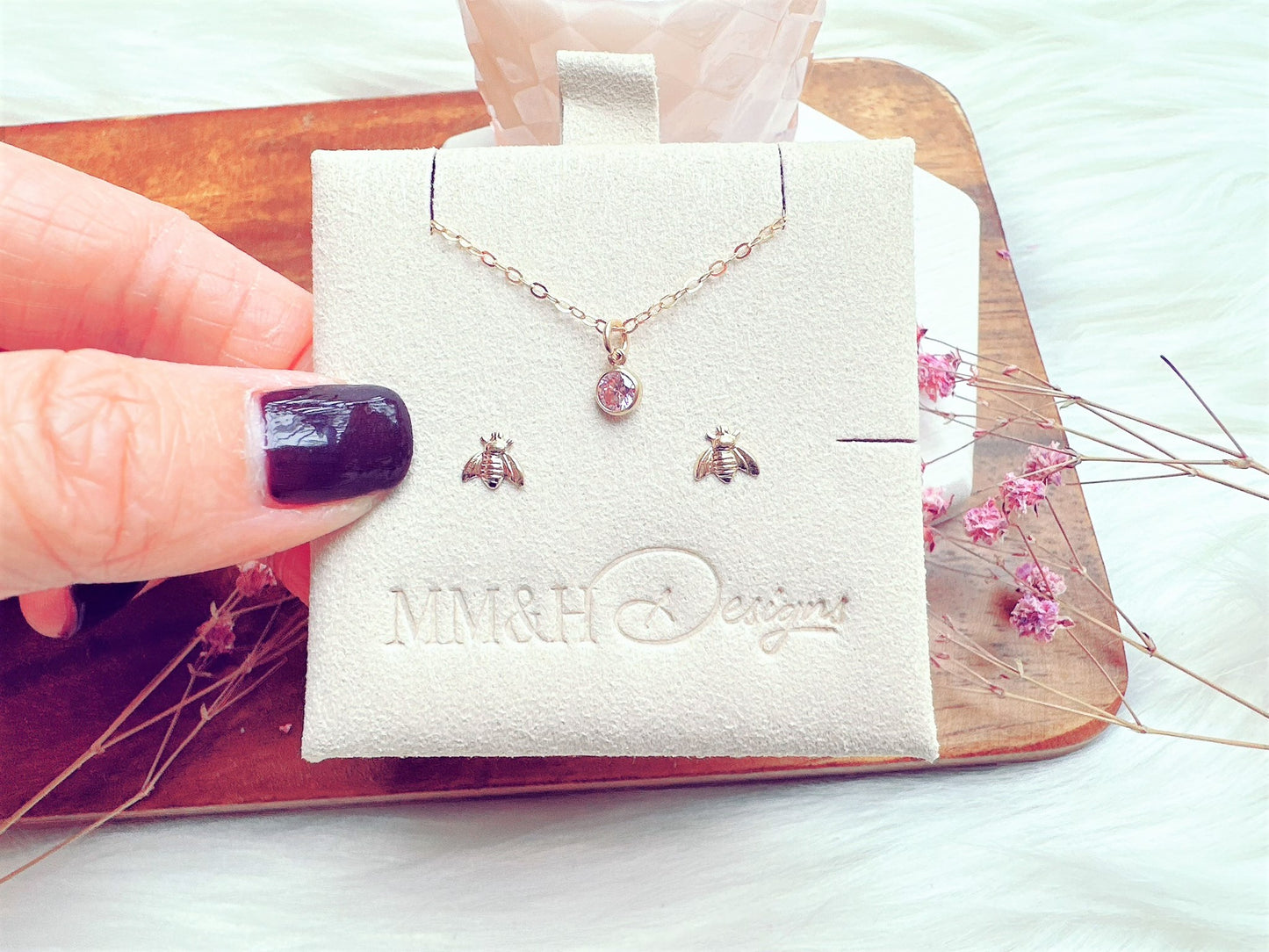 Mini Bee Earrings and Necklace Set