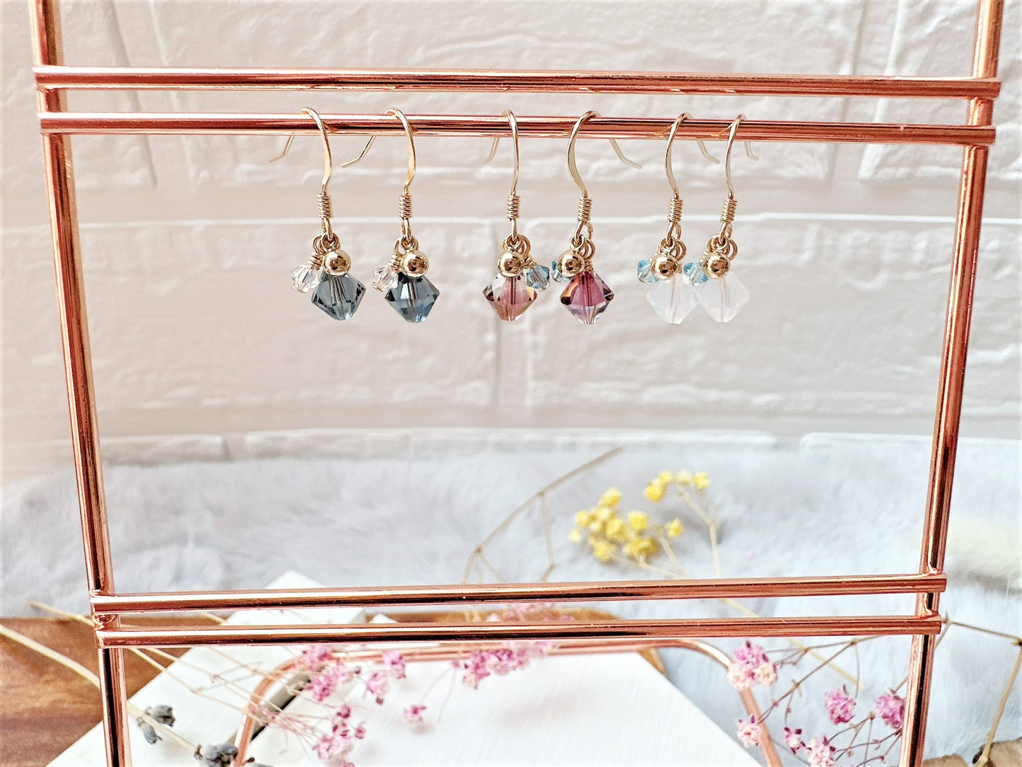 Cute Crystal Earrings with Mini Ball Charm