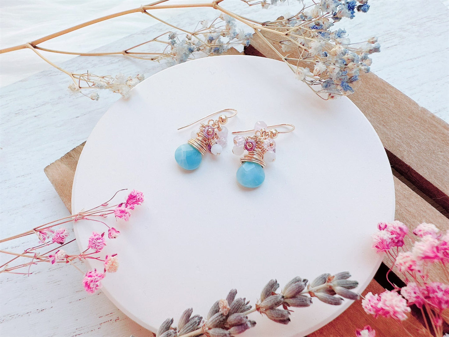 Blue Quartz and Gemstone Cluster Earrings