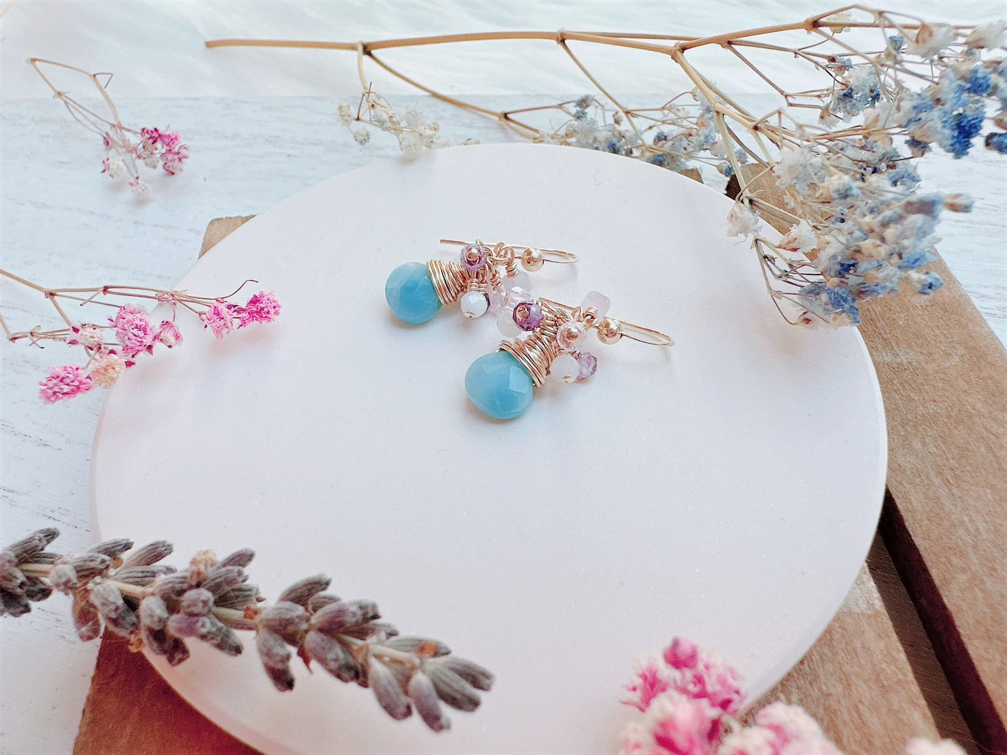 Blue Quartz and Gemstone Cluster Earrings