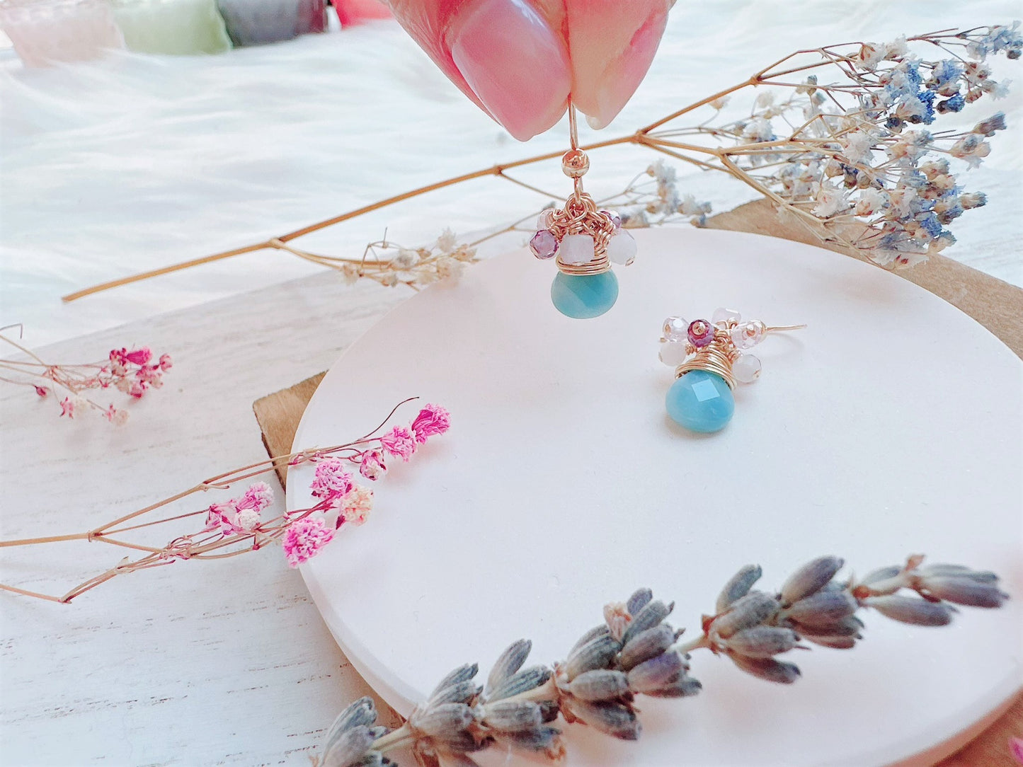 Blue Quartz and Gemstone Cluster Earrings
